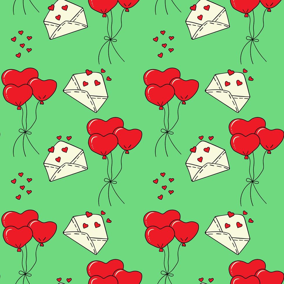 Seamless pattern with balloons, envelopes with hearts. Seamless vector pattern in doodle style. Template for fabric, textiles, wrapping paper, wallpaper and other decorations.