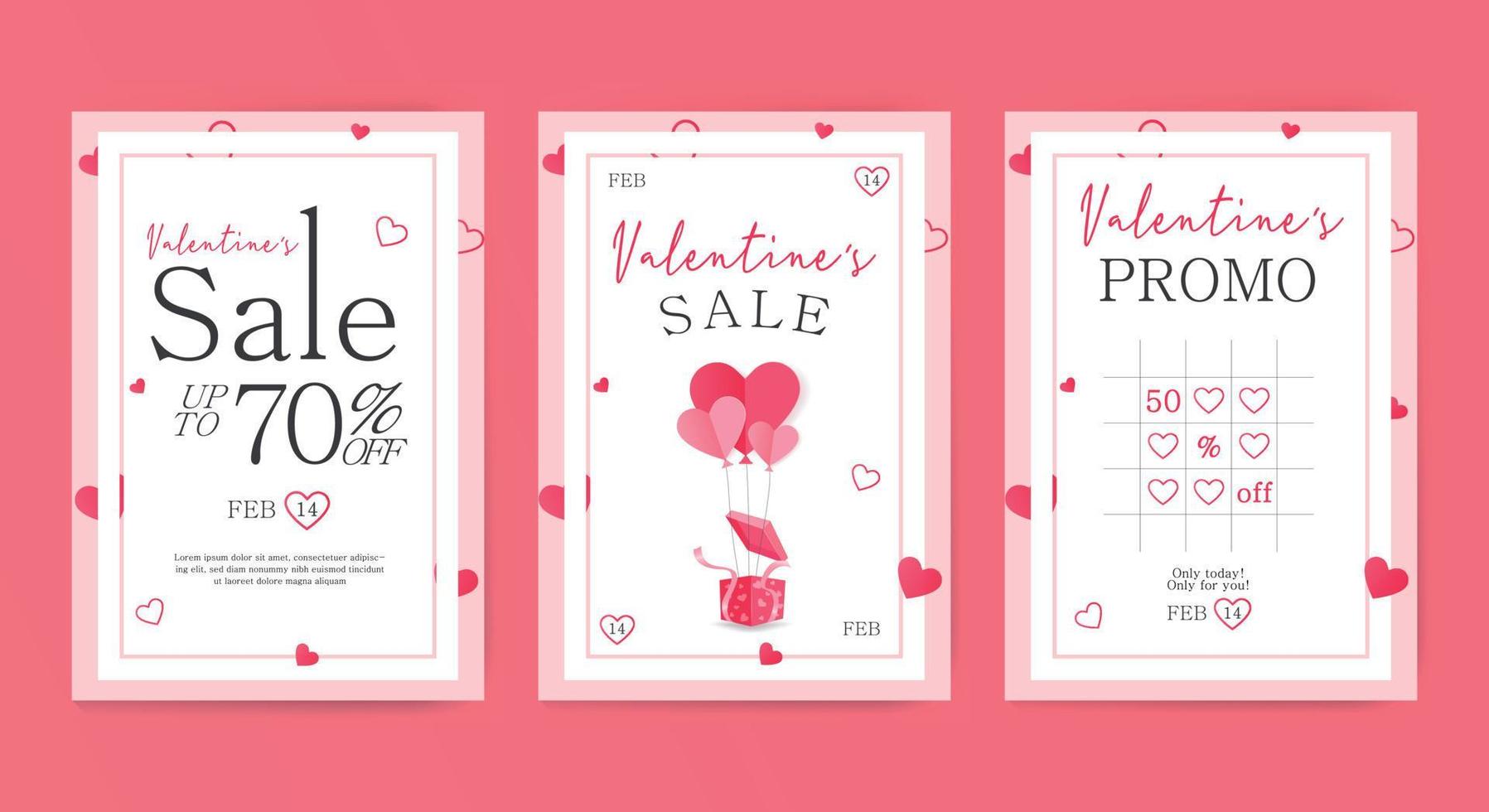 WebValentine's Day sale posters, set of promo banners, vector illustration