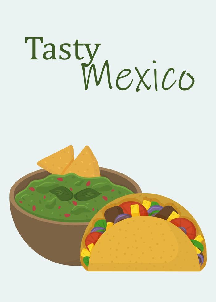 pancarta con comida mexicana. ilustración de guacamole y taco. vector