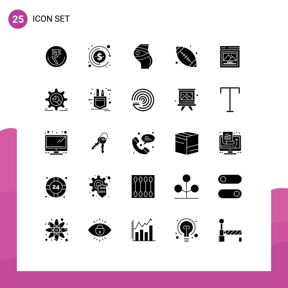 Set of 25 Vector Solid Glyphs on Grid for base ball canada investment women pregnancy Editable Vector Design Elements