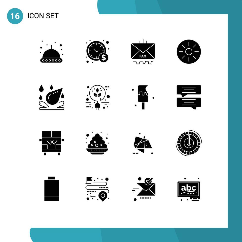 User Interface Pack of 16 Basic Solid Glyphs of element water drop email meal food Editable Vector Design Elements