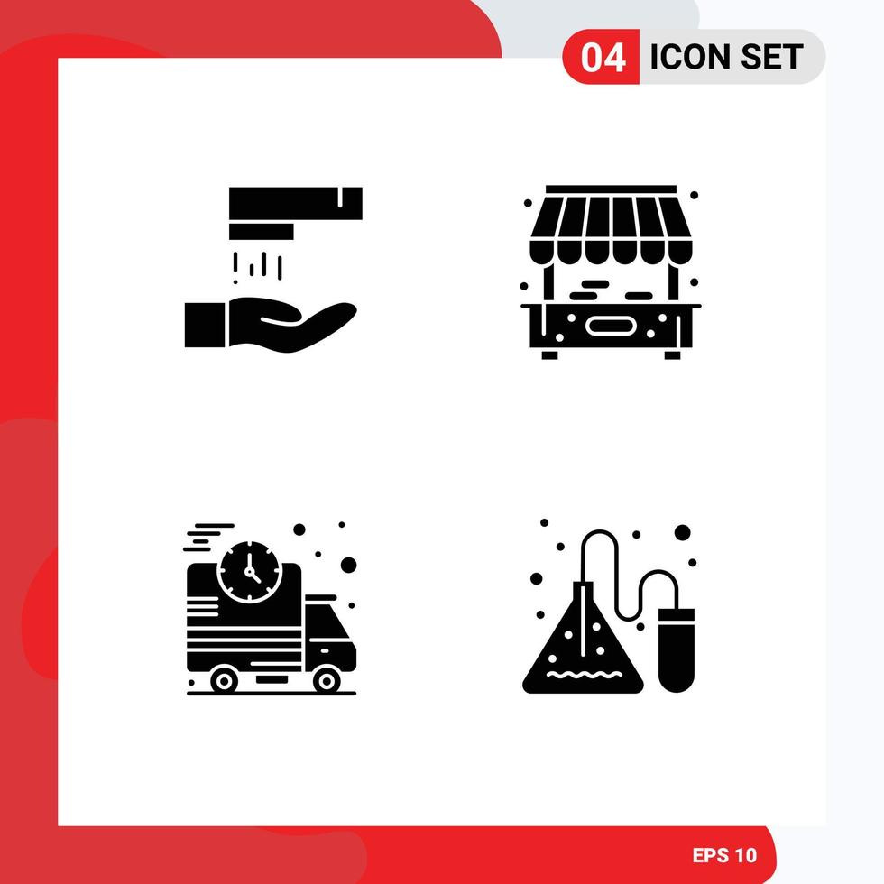 Pack of 4 creative Solid Glyphs of hand wash truck city fast lab Editable Vector Design Elements