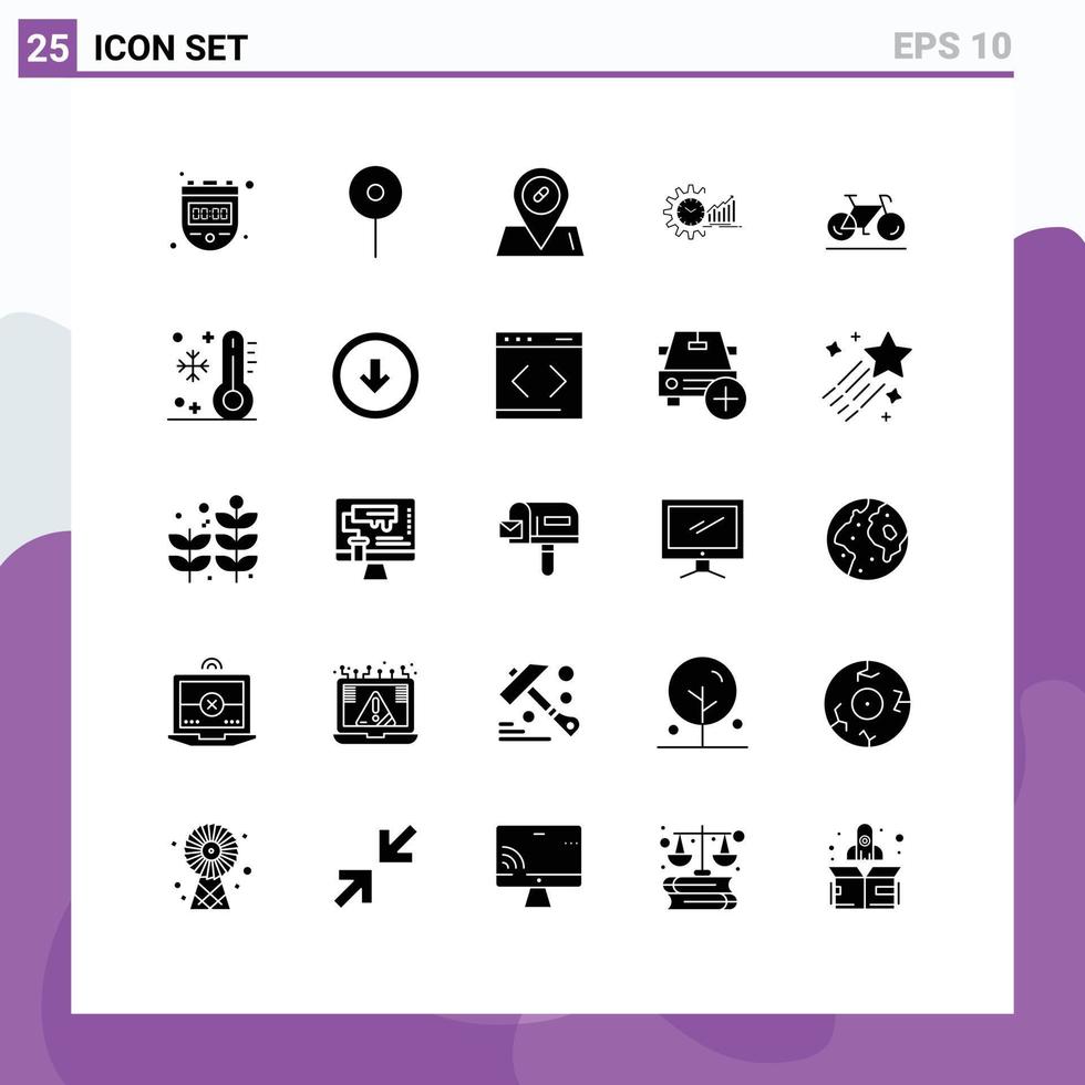 25 Thematic Vector Solid Glyphs and Editable Symbols of bicycle time location schedule graphs Editable Vector Design Elements