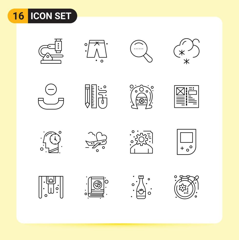 Outline Pack of 16 Universal Symbols of drawing handset magnifier call snow Editable Vector Design Elements