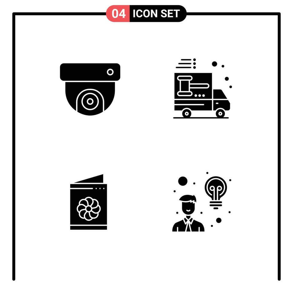 Stock Vector Icon Pack of 4 Line Signs and Symbols for camera card truck car identification card Editable Vector Design Elements