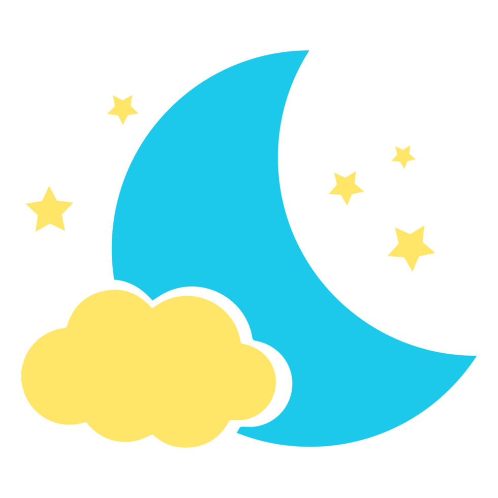 lua crescente com nuvens e estrelas em fundo transparente png