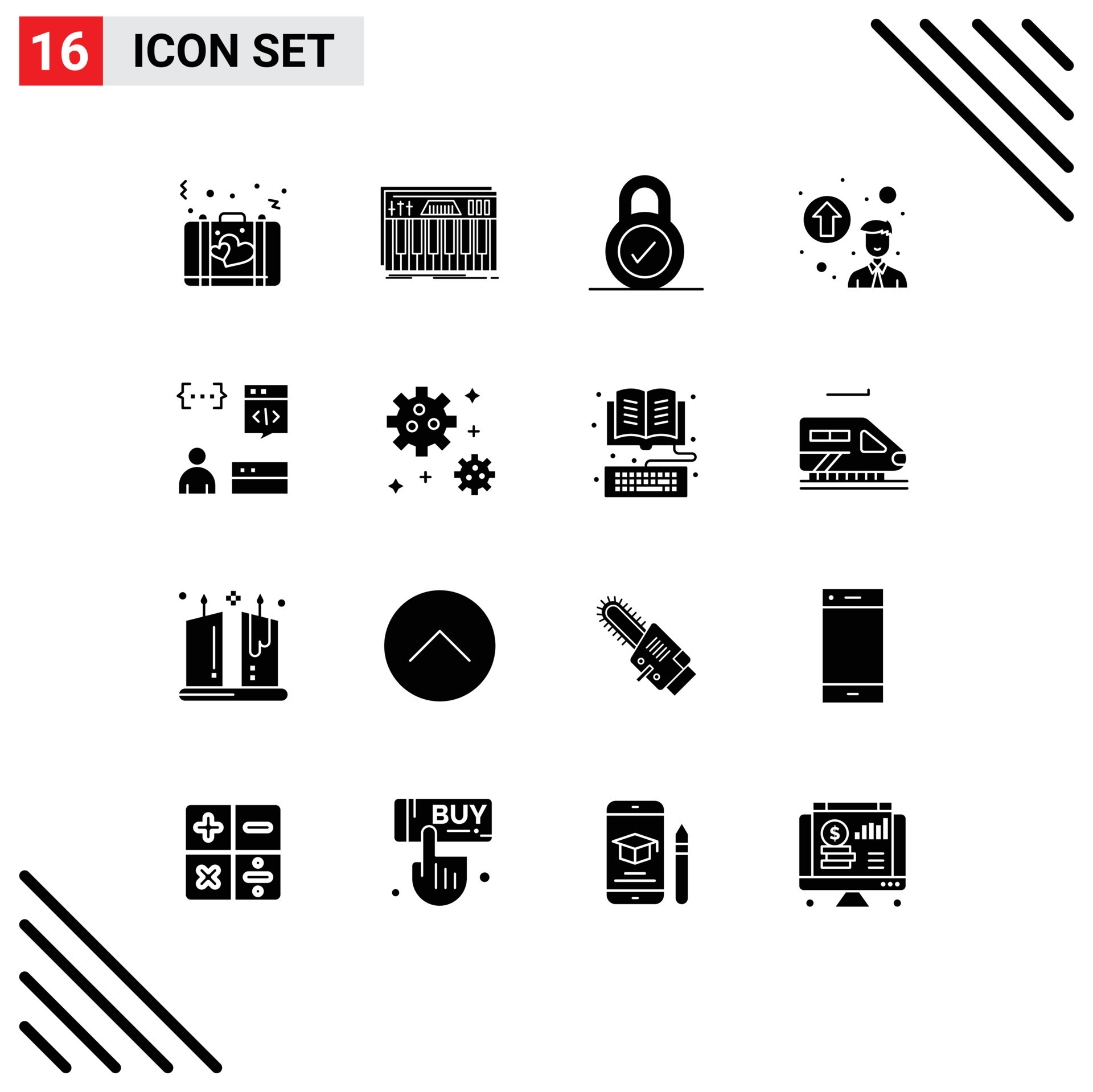 User Interface Pack of 16 Basic Solid Glyphs of coding promotion