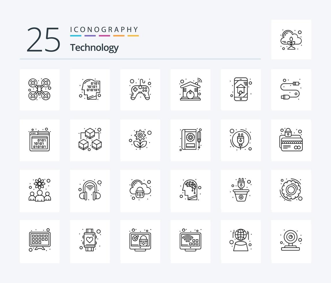 Technology 25 Line icon pack including home automation. wifi. control. smart. automation vector