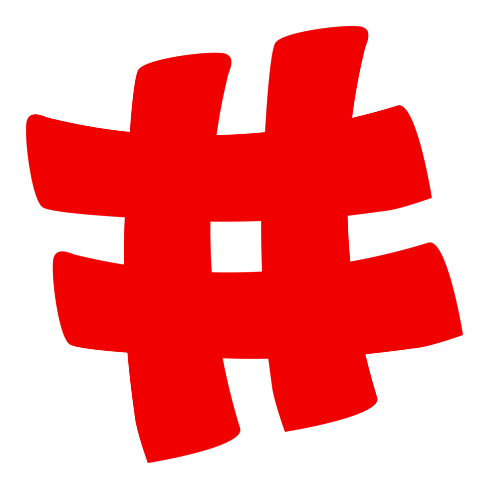símbolo de signo de hashtag rojo sobre fondo transparente png