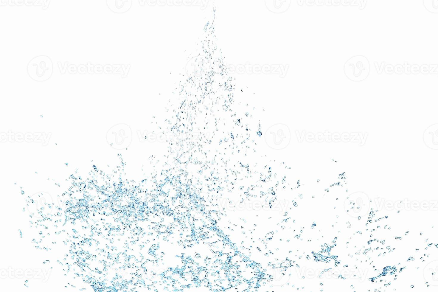 3d clear blue water scattered around, water splash transparent, isolated on white background. 3d render illustration photo