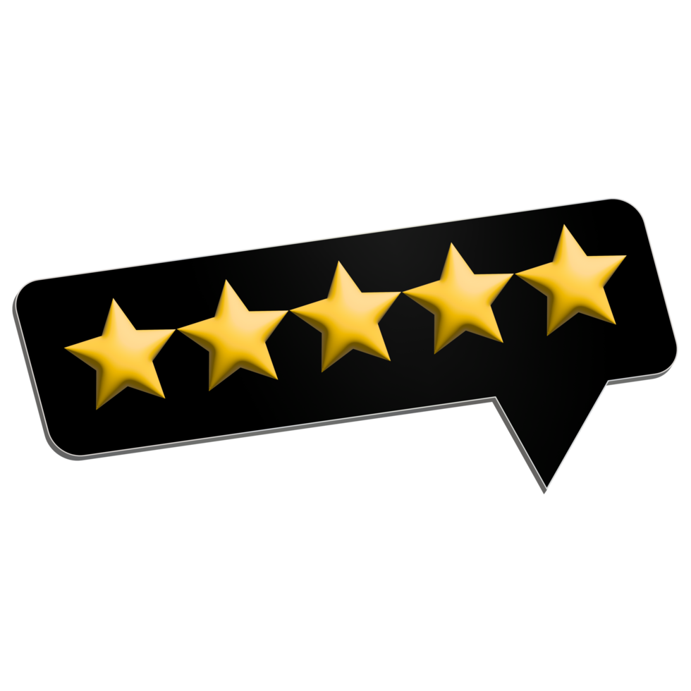 3D Render 5 Star Rating Design on Transparent Background png