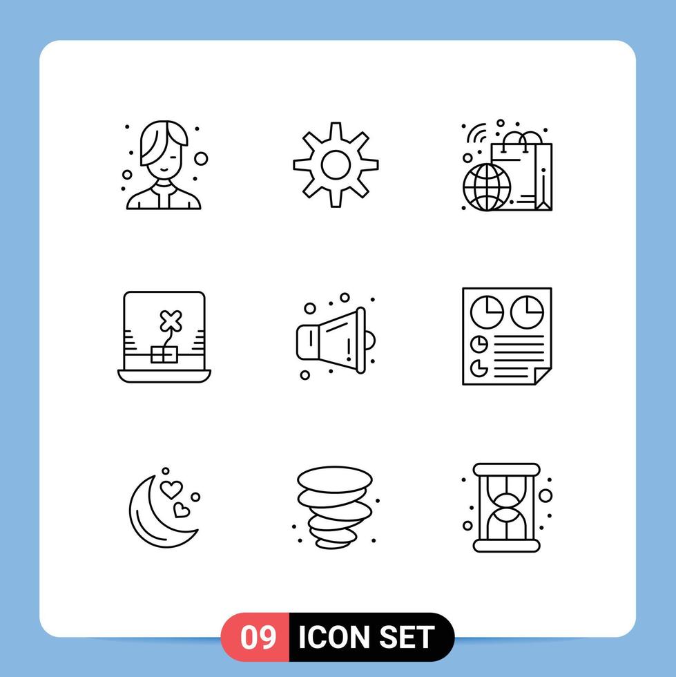 Outline Pack of 9 Universal Symbols of data multimedia retail megaphone computer Editable Vector Design Elements