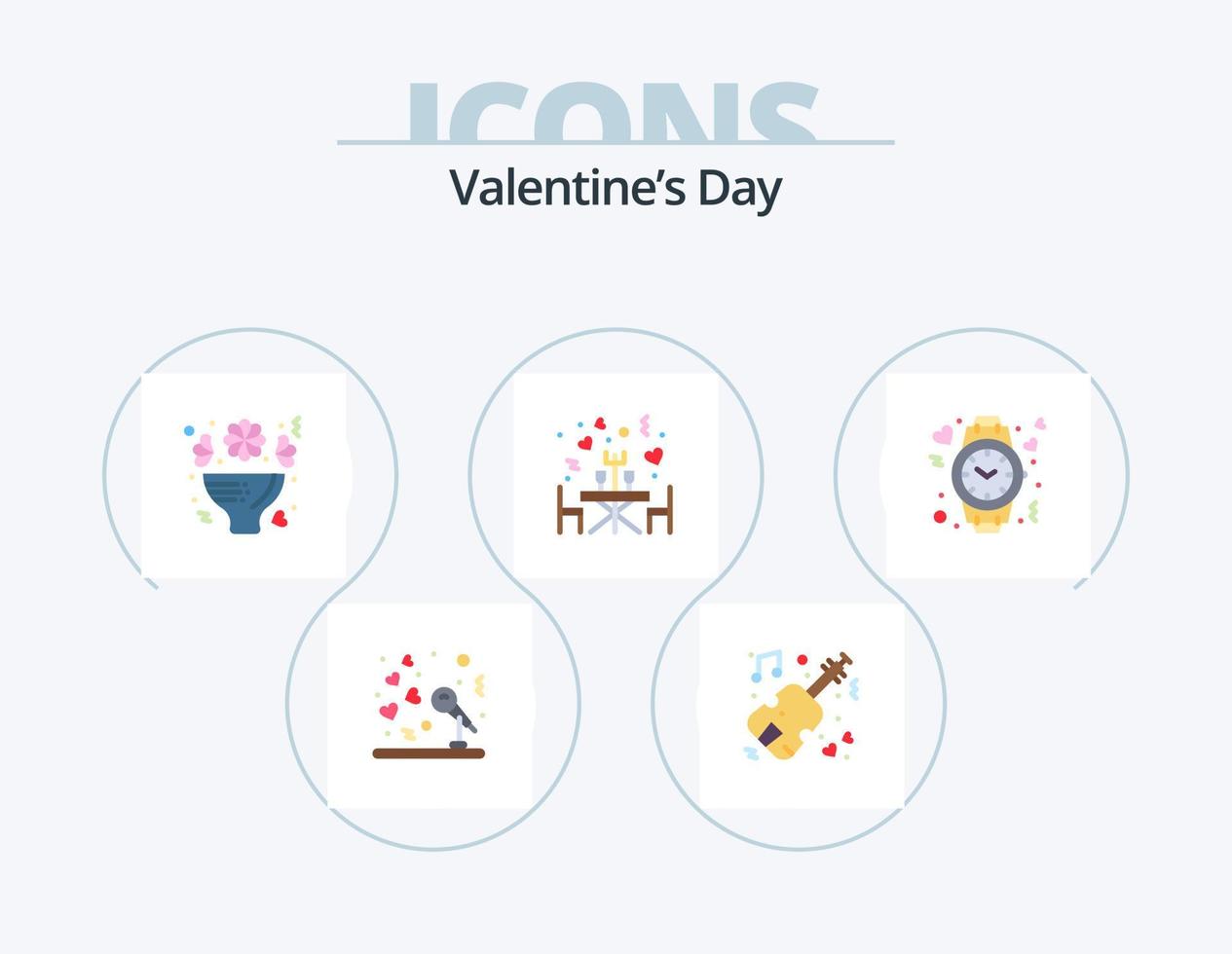 Valentines Day Flat Icon Pack 5 Icon Design. heart. romantic. bouquet. restaurant. celebrate vector