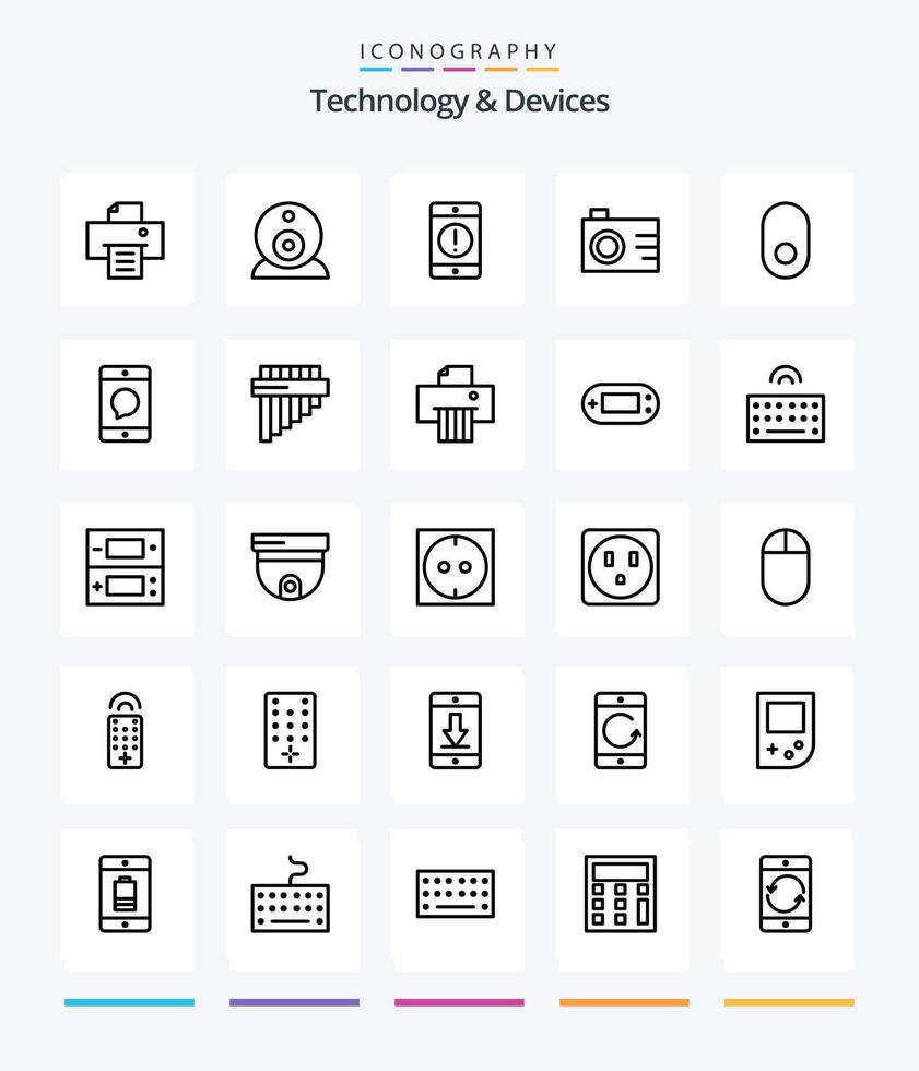 Creative Devices 25 OutLine icon pack  Such As cellphone. mouse. devices. apple. digital vector