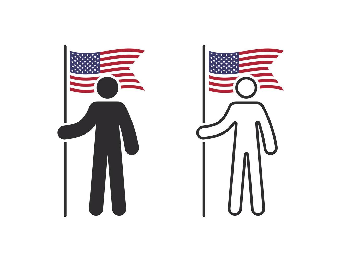 Man with american flag. The human with the flag of the country in his hand. Vector images