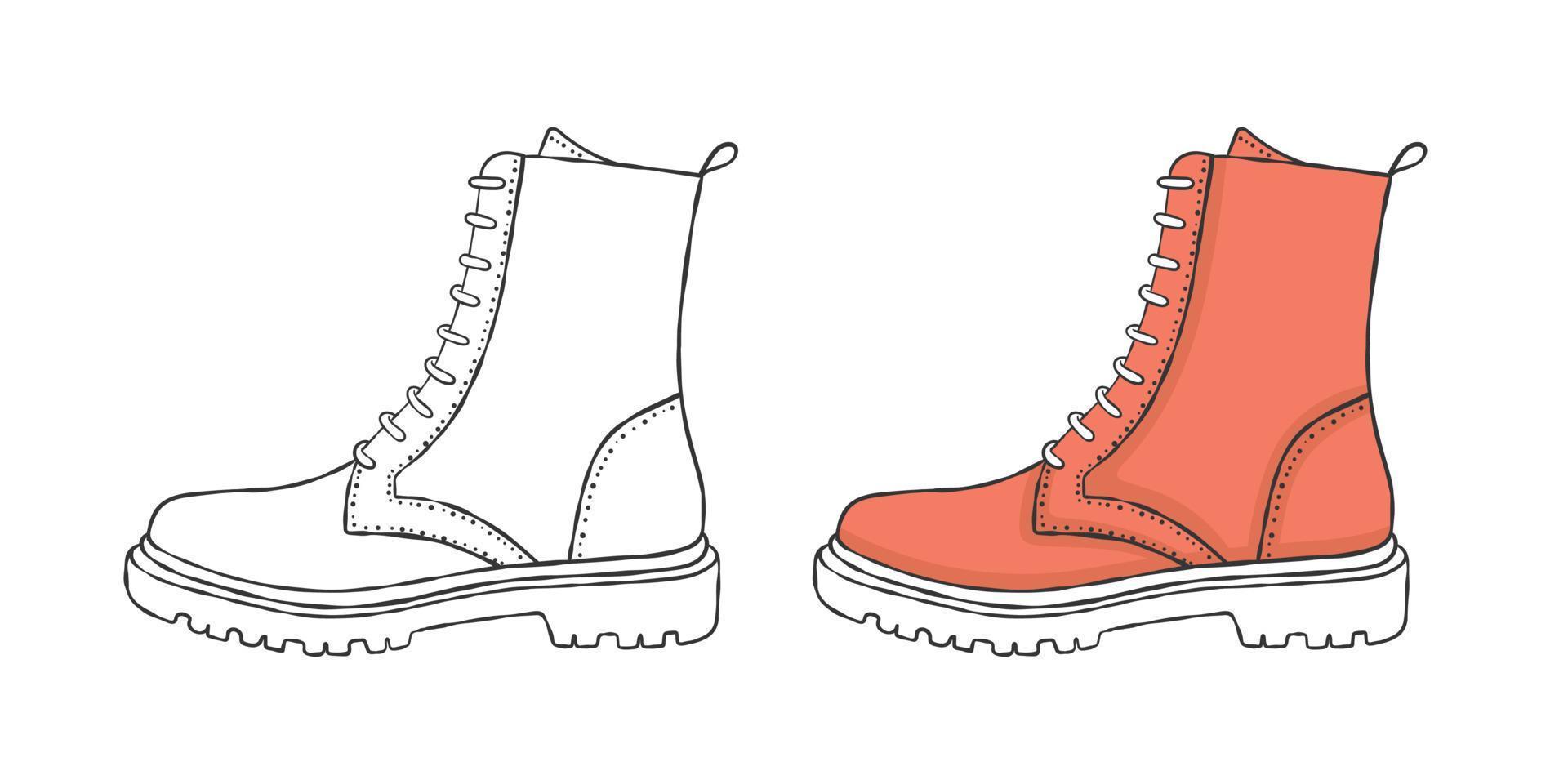 Painted shoes. Modern classic boots. Drawing Style Images. Vector illustration