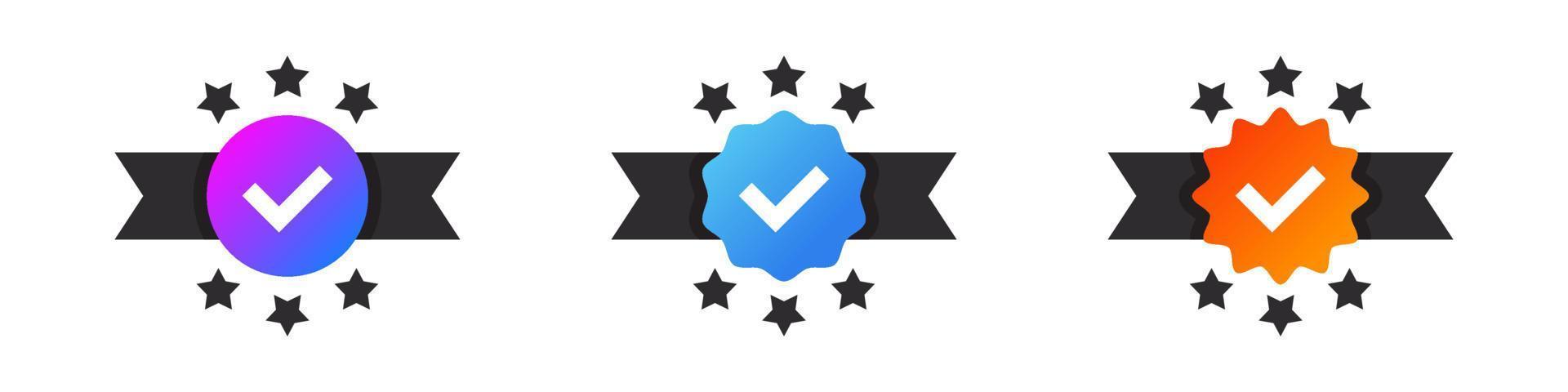 Verification icons. Approved or certified icons. Conceptual icons confirming verification. Vector illustration