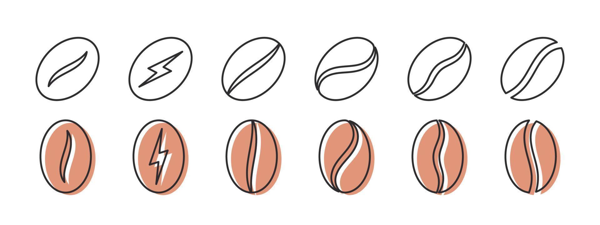 Coffee beans. Linear icons. Coffee beans in various shapes. Vector illustration