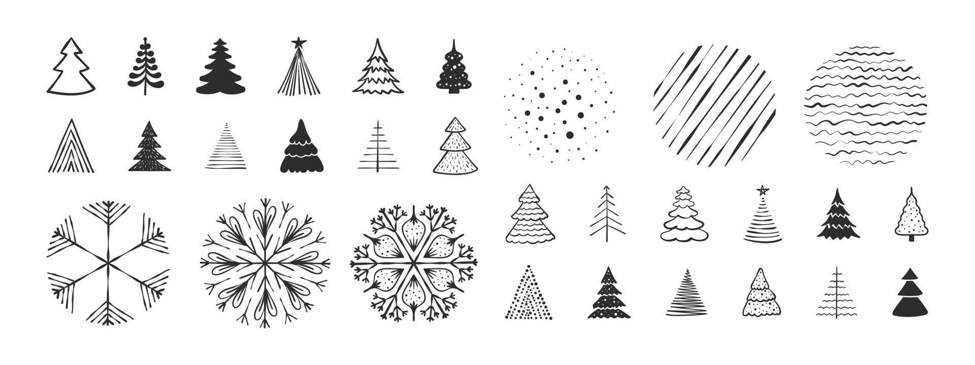 Christmas design elements set. Snowflakes hand drawn. Xmas signs. Christmas decorations. Vector icons