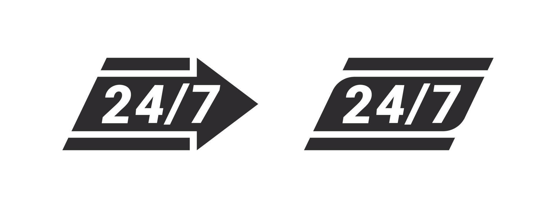 Support service icons. 24 hour assistance signs. 24 hours 7 days in week support icons. Vector images