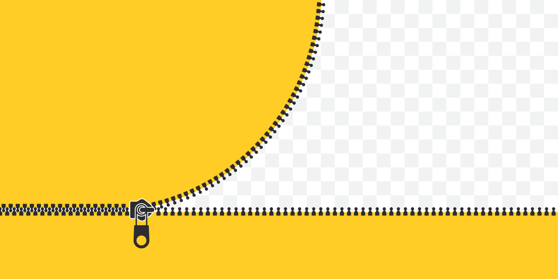 Zip locker. Closed and open zipper. Yellow background with clasp