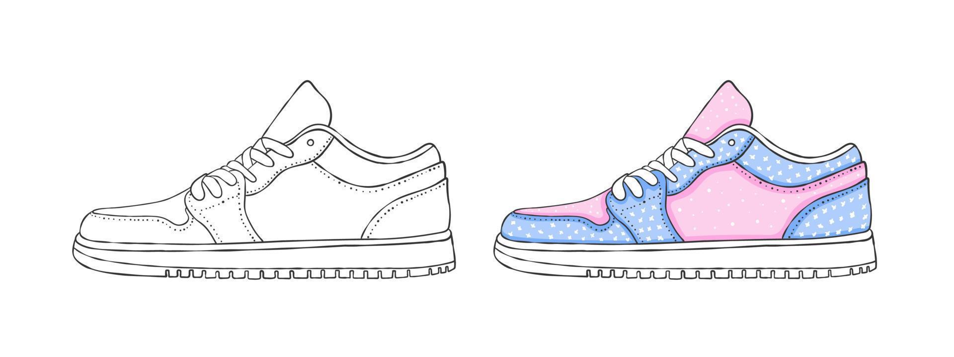 Hand drawn sneakers. Modern sneakers. Drawing Style Images. Vector illustration