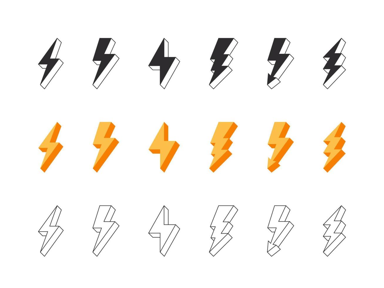 Lightnings. Thunderbolt icons. Set lightning bolts. Flash lighting icons. Vector illustration