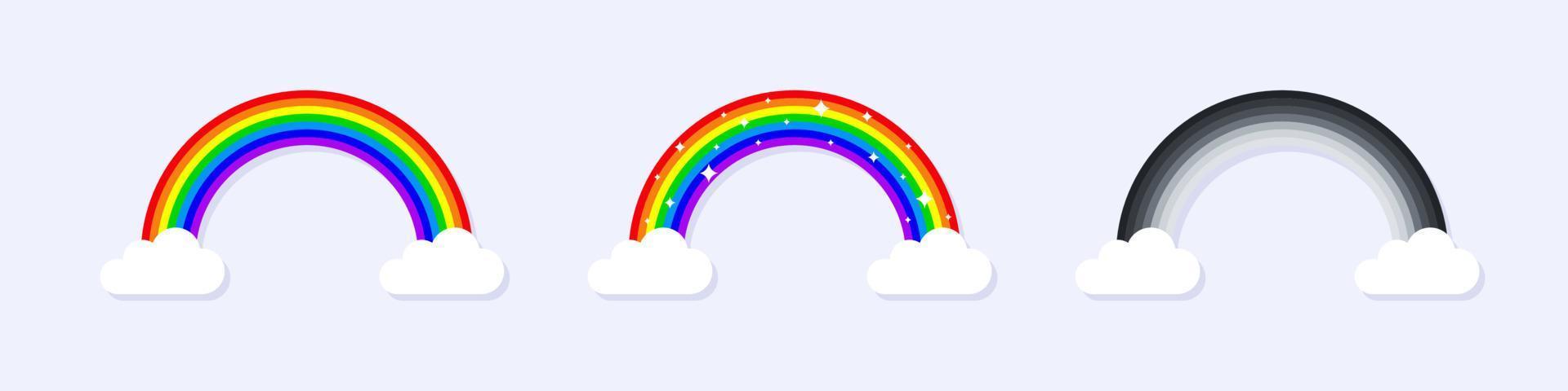 Rainbow with clouds. Rainbow elements. Cute rainbow. Multicoloured rainbow stripes. Vector illustration