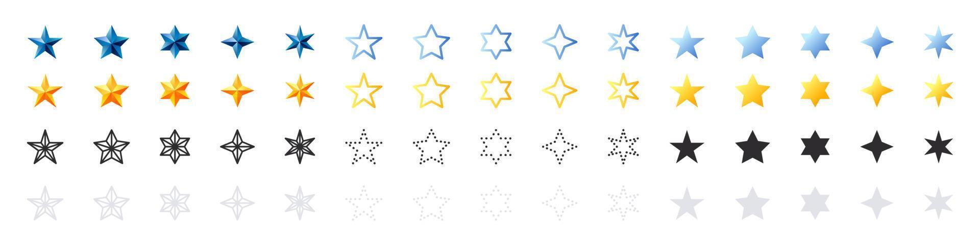 Stars icons set. Multicolored star icons. Rating stars icons. Vector illustration