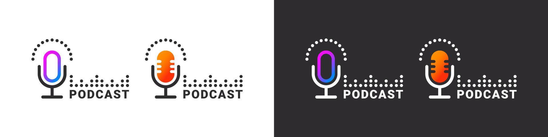 Modern podcast logo or badge. Podcast sign. Podcast microphone icons. Vector illustration