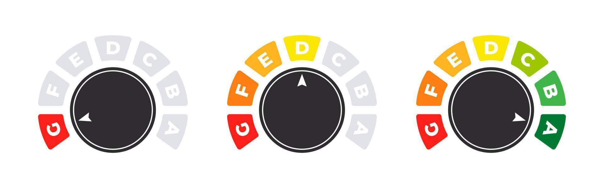 Energy efficiency regulator. Adjustment dial. Control knob or round dial regulator. Vector illustration