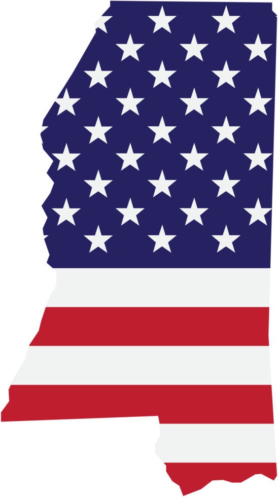 umrisszeichnung der mississippi-staatskarte auf usa-flagge. png