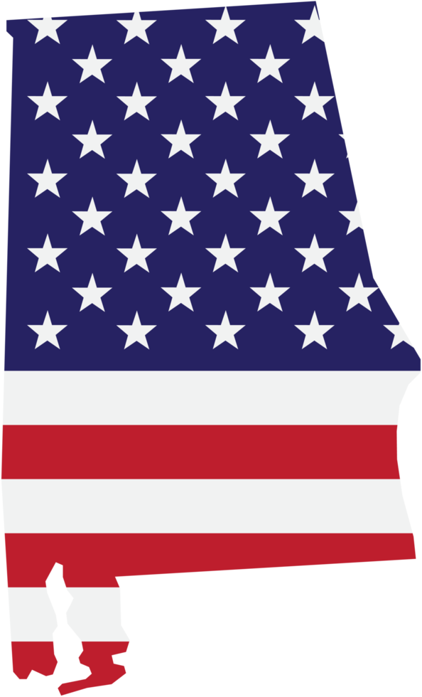 översikt teckning av alabama stat Karta på USA flagga. png