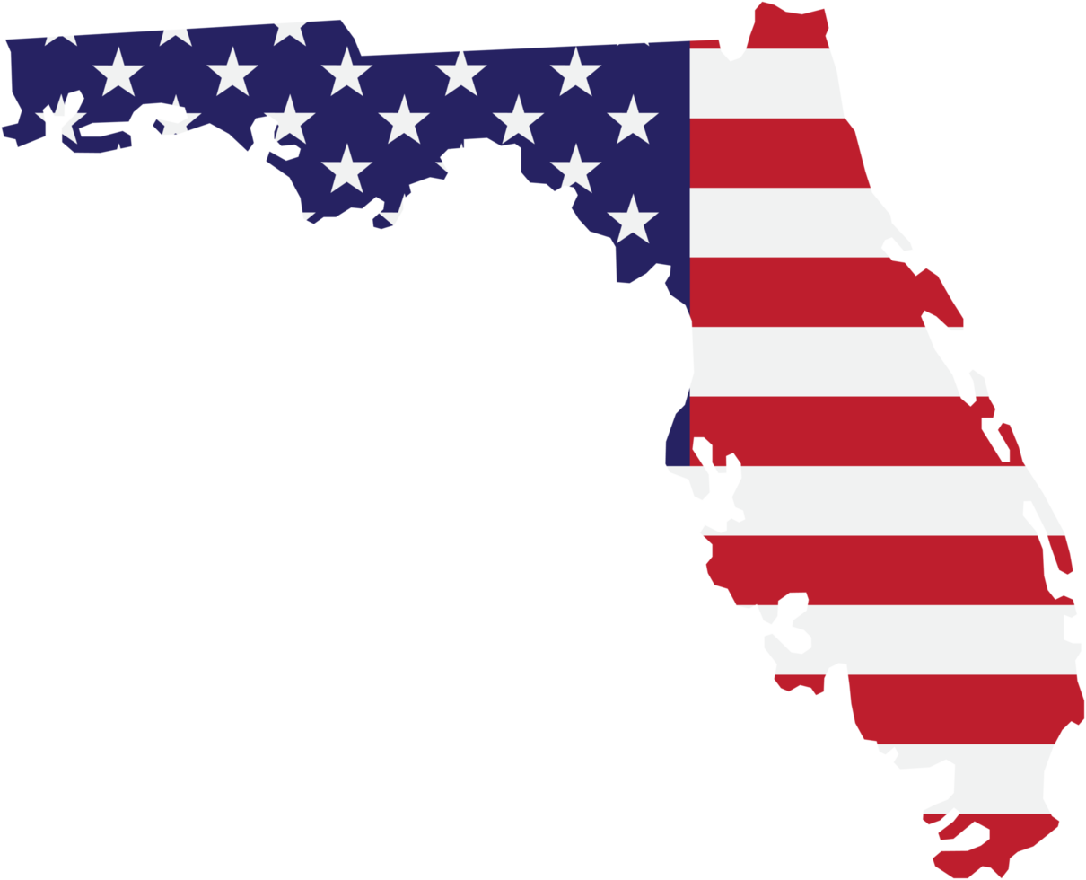 översikt teckning av florida stat Karta på USA flagga. png