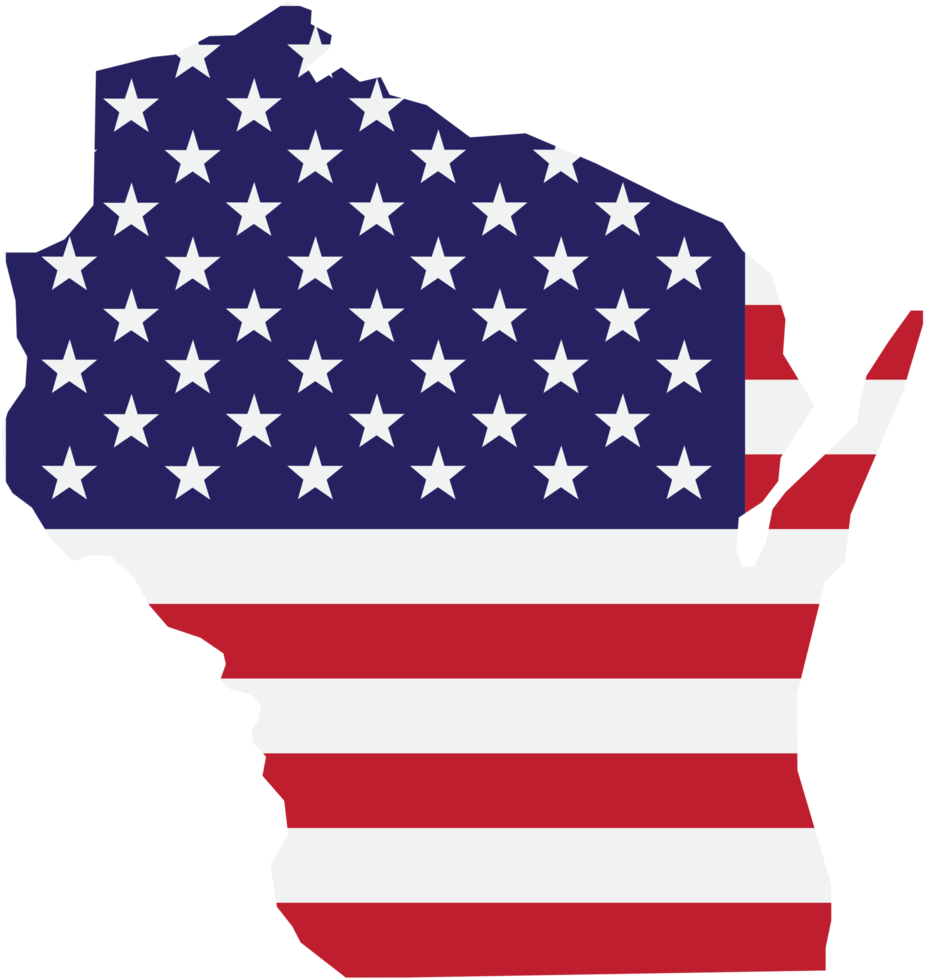 översikt teckning av Wisconsin stat Karta på USA flagga. png