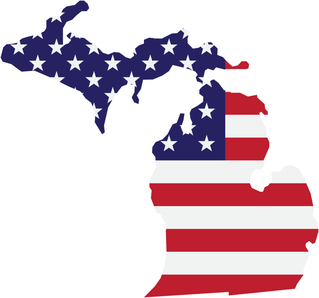 outline drawing of michigan state map on usa flag. png