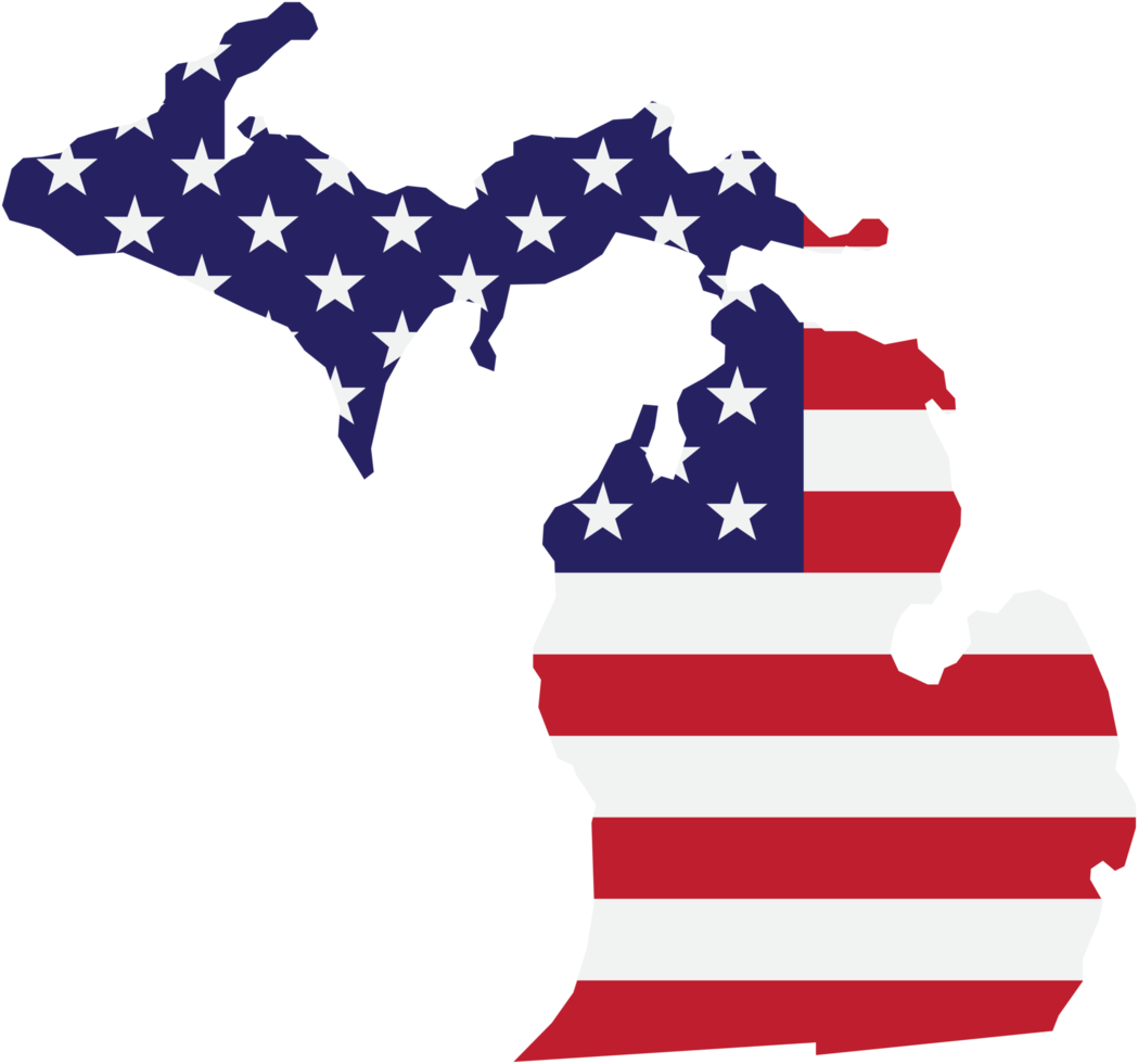 desenho de contorno do mapa do estado de michigan na bandeira dos eua. png