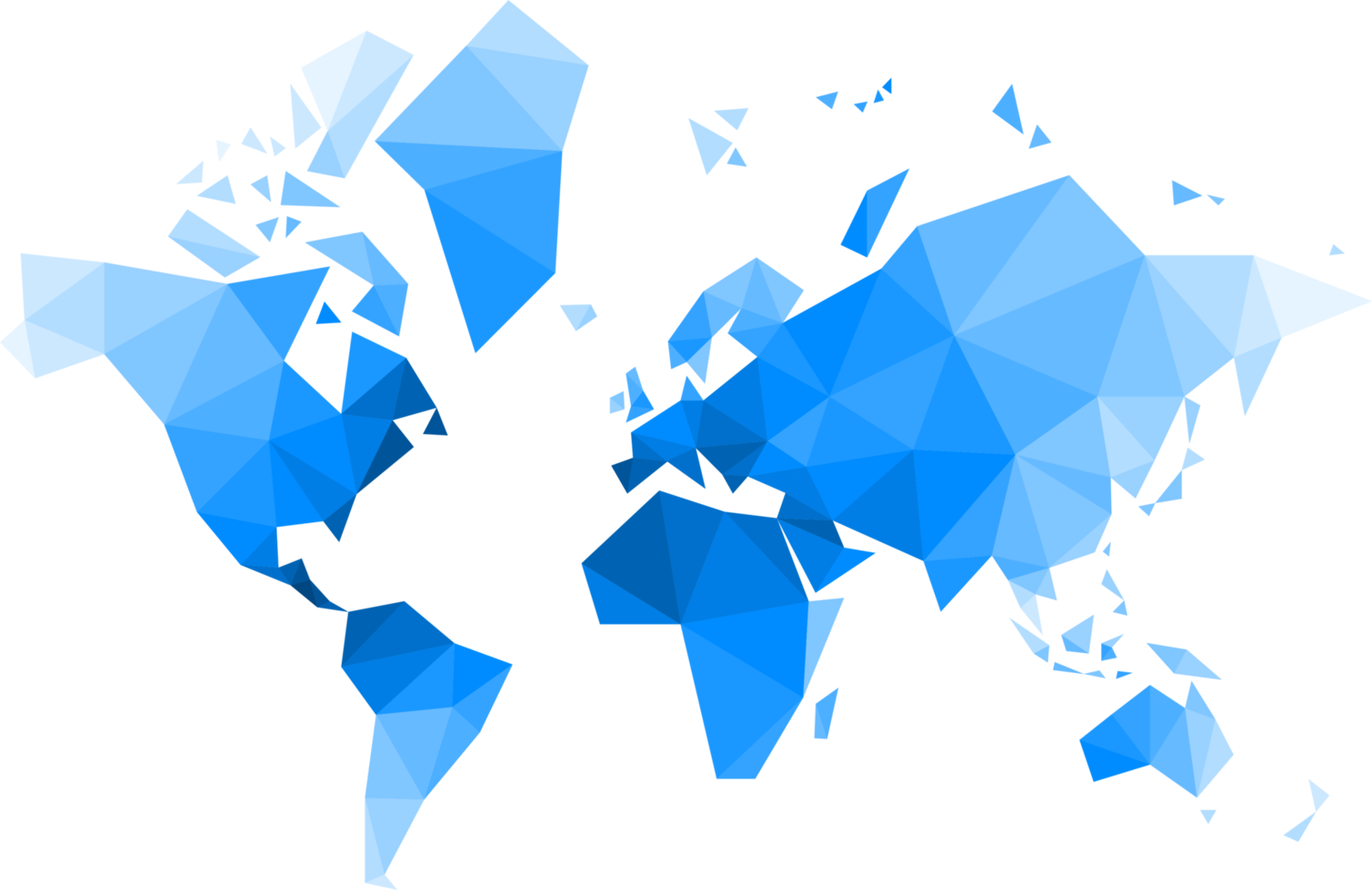 Polygonal world map on transparent background. png