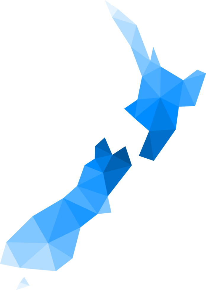 Polygonal New Zealand map on transparent background. png
