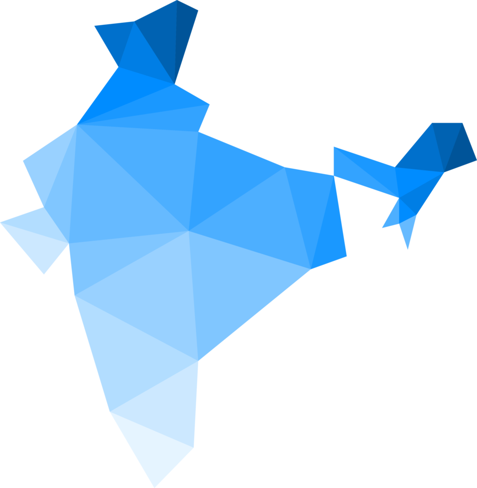 Polygonal India map on transparent background. png