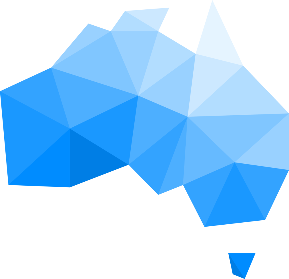 Polygonal Australia map on transparent background. png