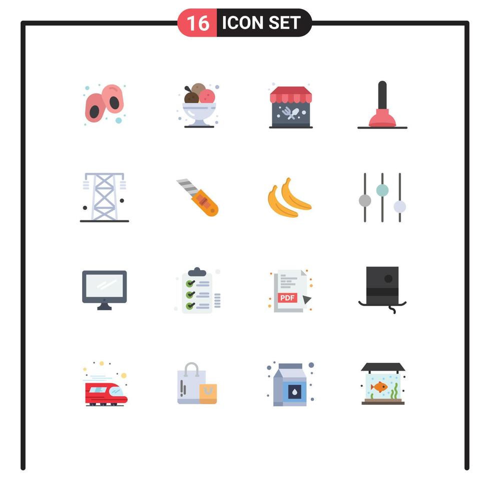 16 Thematic Vector Flat Colors and Editable Symbols of power energy food stand electricity toilet Editable Pack of Creative Vector Design Elements