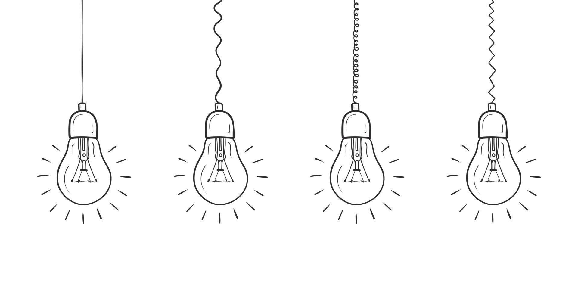 Light bulb sketch. Electric light, energy concept. Light bulbs with different wires. Vector illustration