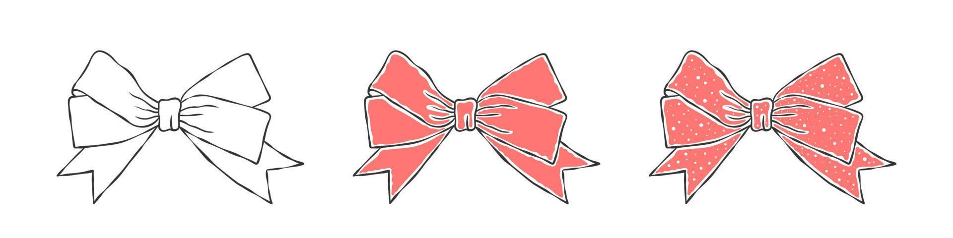 Bows. Hand drawn light pink bow. Decor elements. Vector illustration