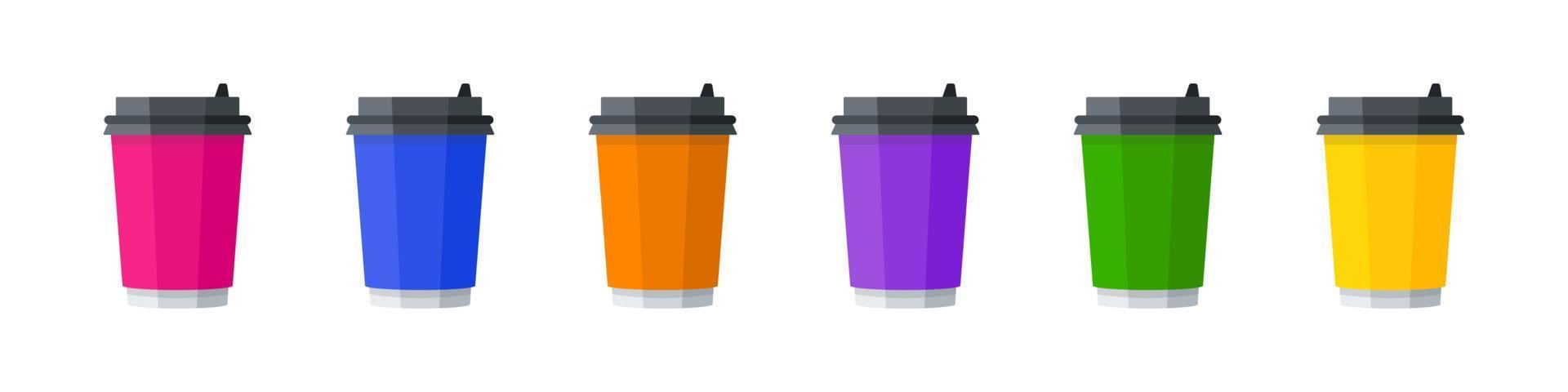 Coffee cup icons. Coffee cups in different colors. Vector illustration