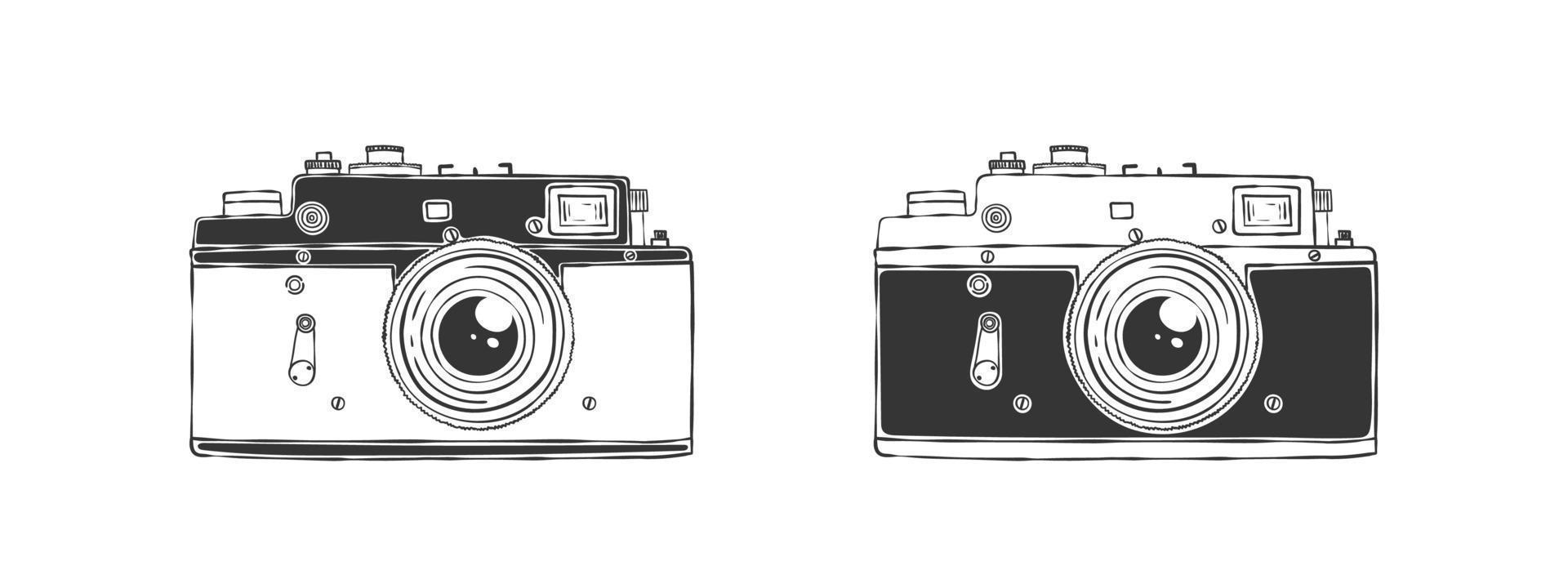 Camera. Hand-drawn retro cameras. Professional camera. Hand drawn style. Vector illustration