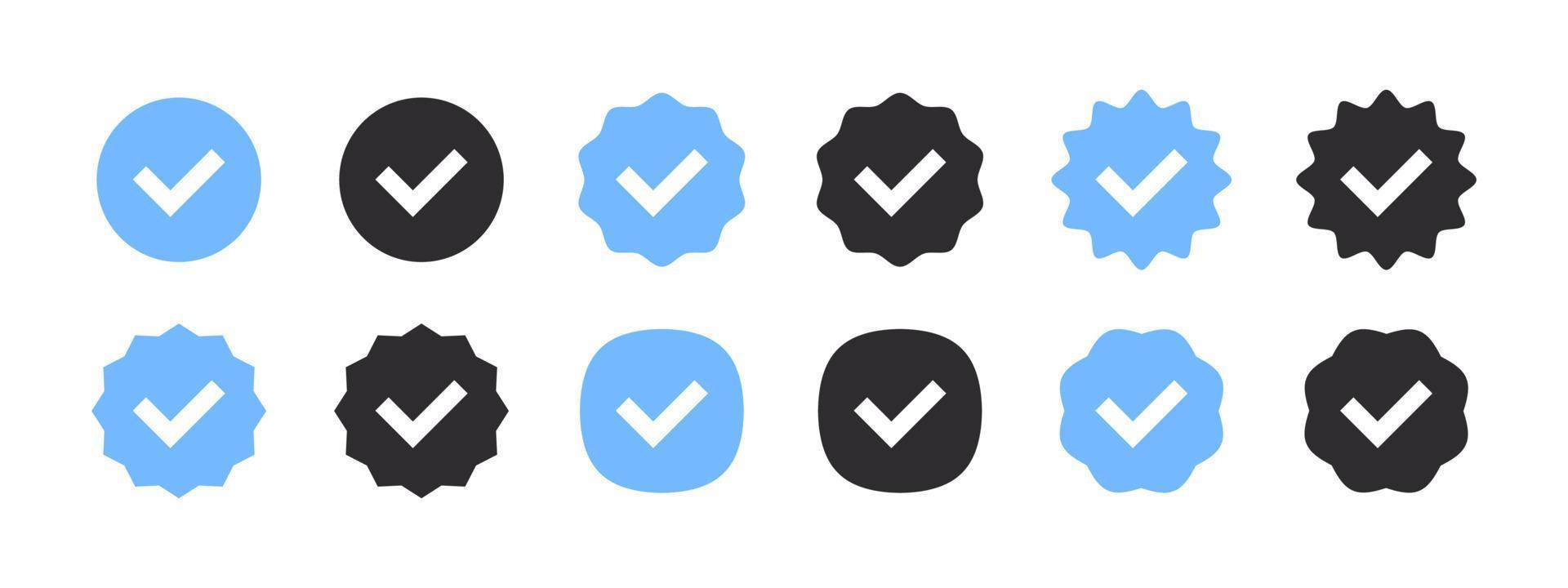 Verification icons. Verified badge. Verified badge profile set. Check mark icons. Vector illustration