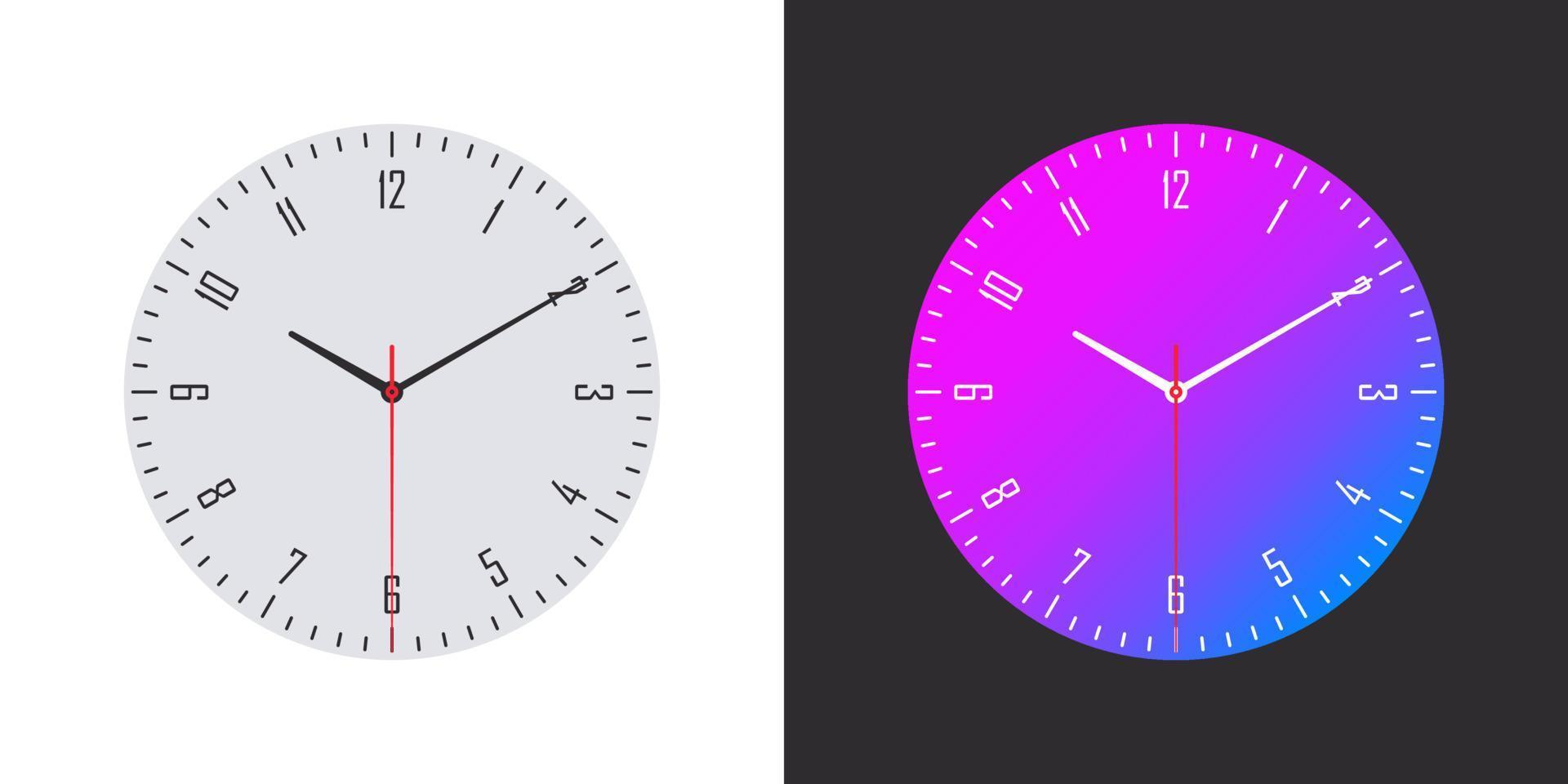 caras de reloj ver caras. esfera de reloj moderna. caras de reloj sobre fondo blanco y negro. ilustración vectorial vector