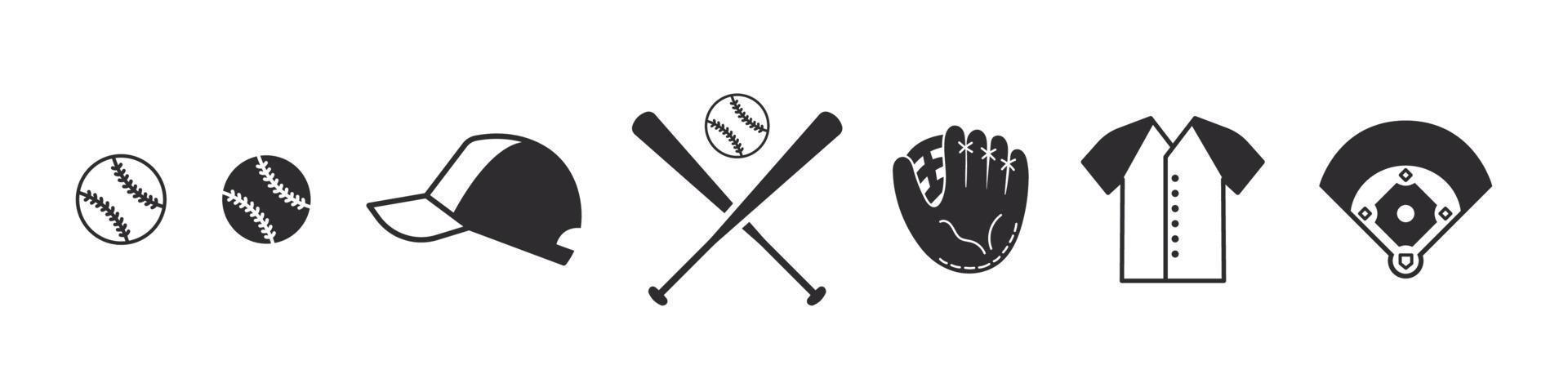 Baseball icons set. Baseball signs. Baseball elements for design. Vector icons