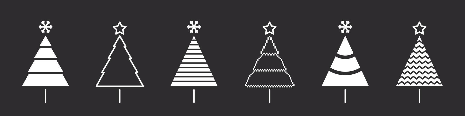 Christmas trees. Modern christmas tree icons. Xmas signs. Christmas trees on a dark background. Vector illustration